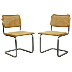 Mid-Century Modern Cantilever Chrome Rattan Side Chairs Breuer 1970s Italy, Pair