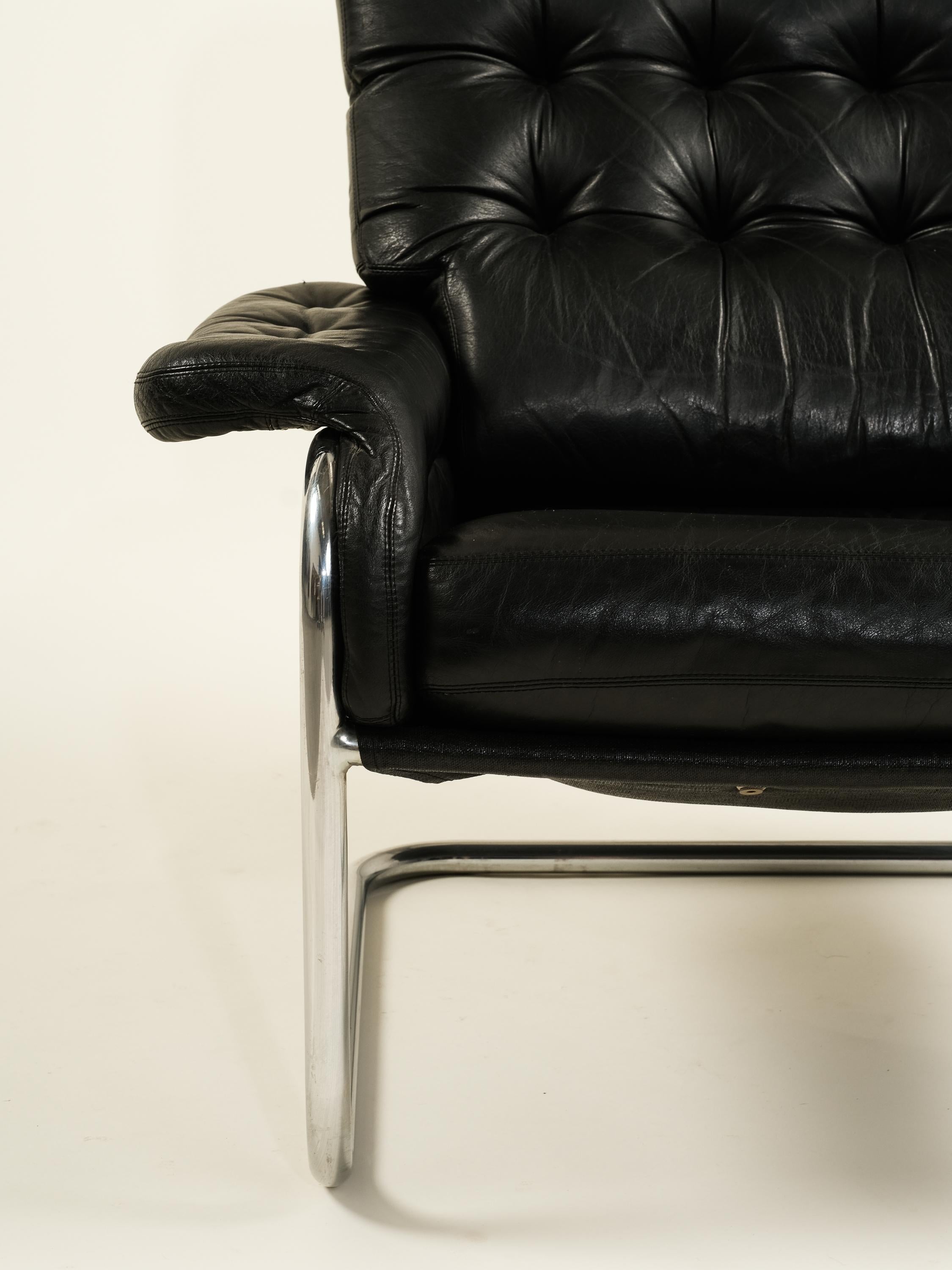 Leather Mid-Century Modern Cantilever Lounge Chair 'Sesam' by Sam Larsson for Dux, 1970s