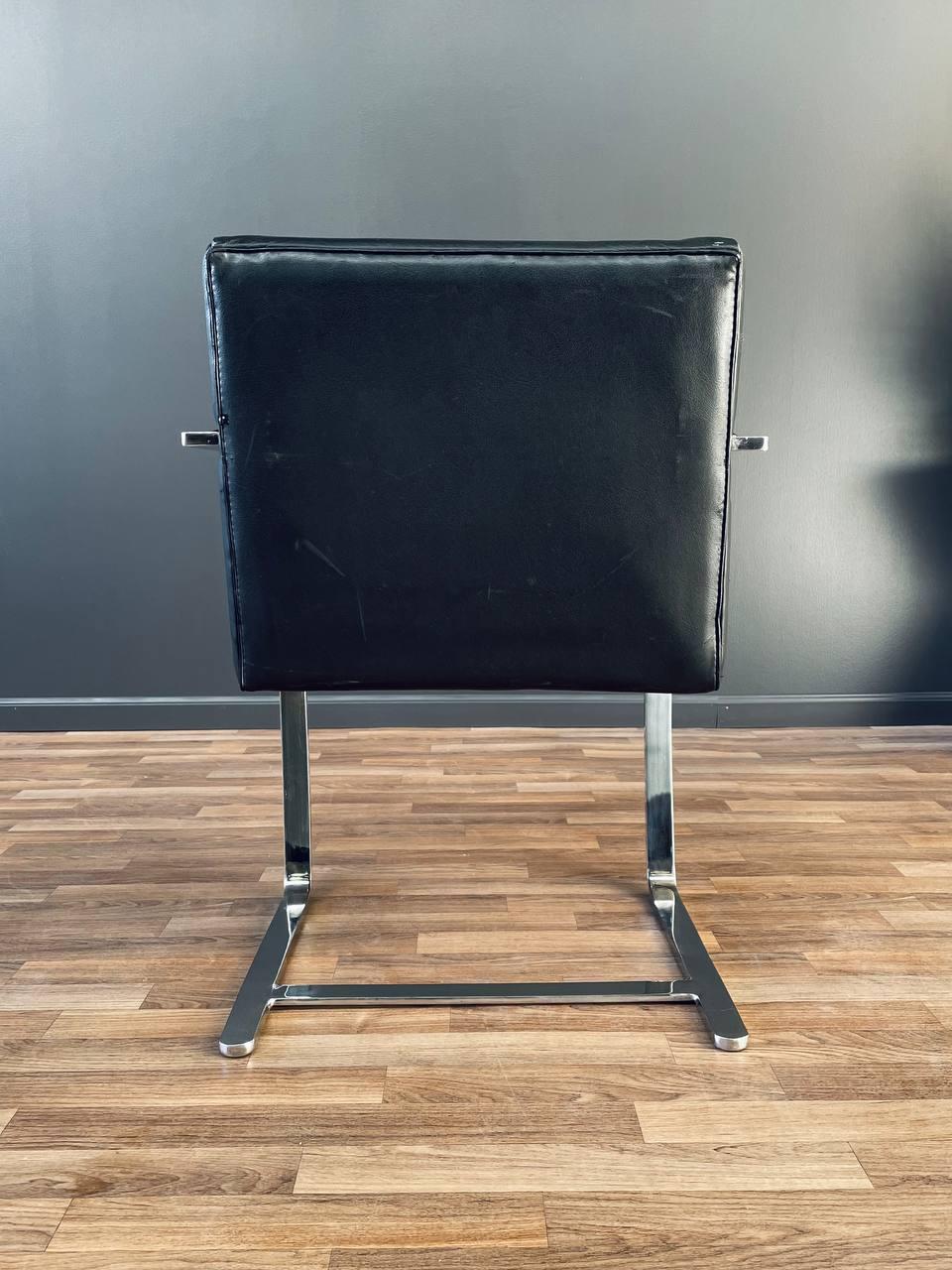 Contemporary Mid-Century Modern Cantilever Steel & Leather Chair For Sale