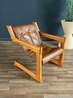 Mid-Century Modern Cantilever Zebra Wood & Leather Lounge Chair