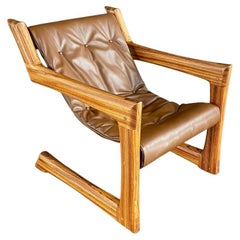 Mid-Century Modern Cantilever Zebra Wood & Leather Lounge Chair