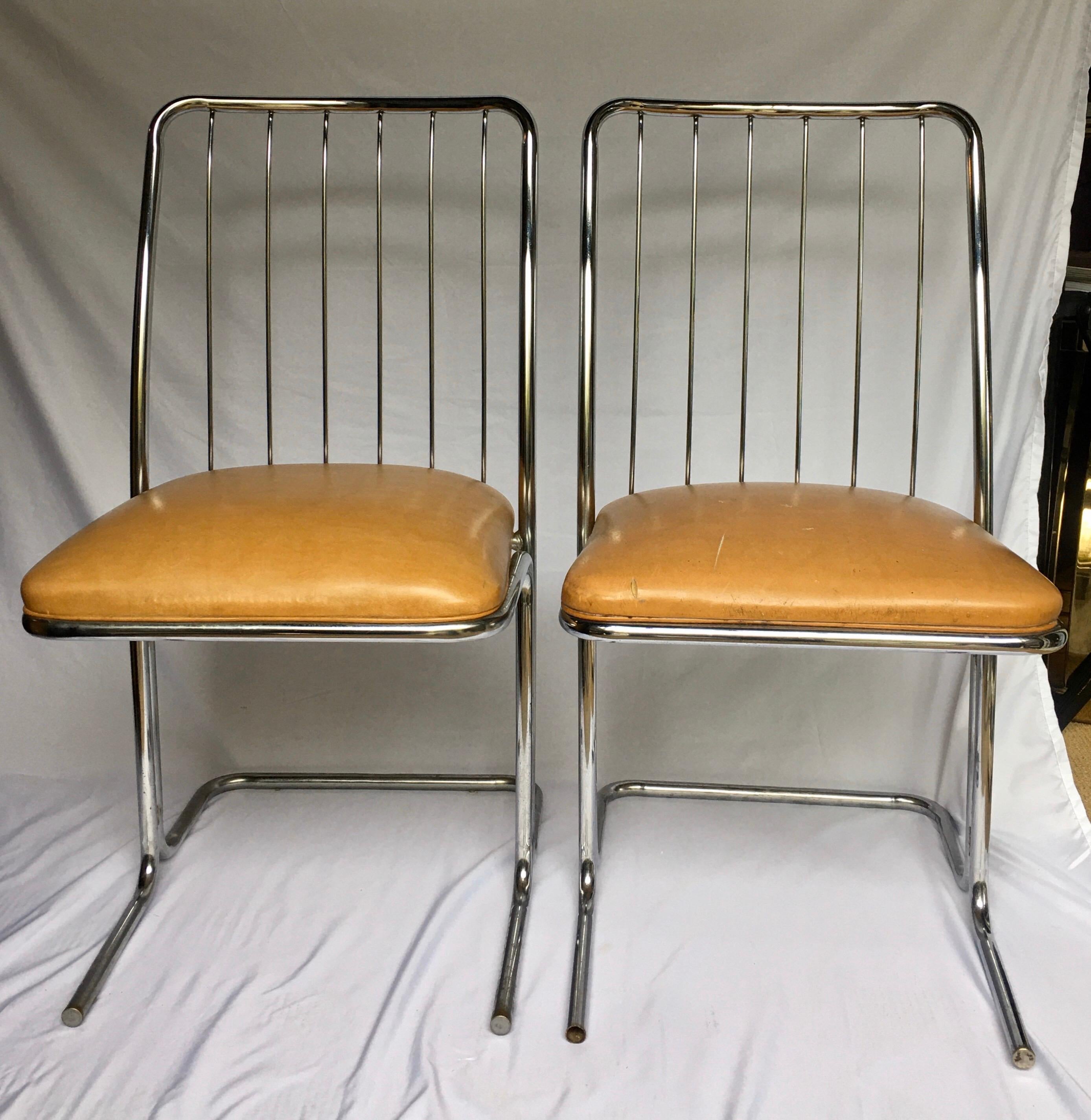 Mid-Century Modern Cantilevered Chrome Dining Chairs by Daystrom, Set of Four In Good Condition In Lambertville, NJ