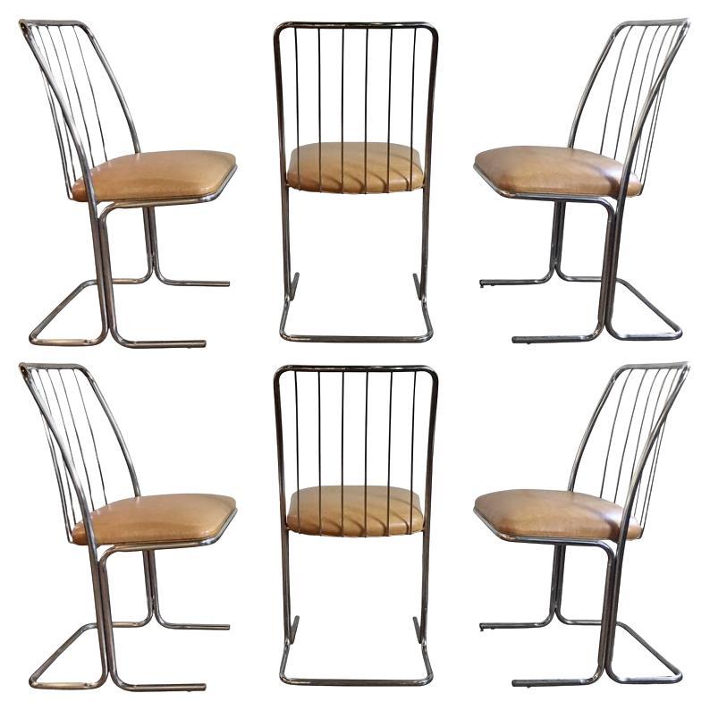 Mid-Century Modern Cantilevered Chrome Dining Chairs by Daystrom, Set of Six