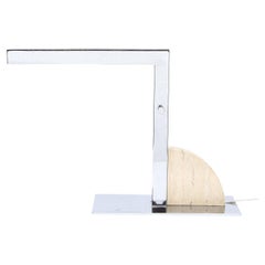 Mid-Century Modern Cantilevered L- Form Polished Chrome & Travertine Table Lamp