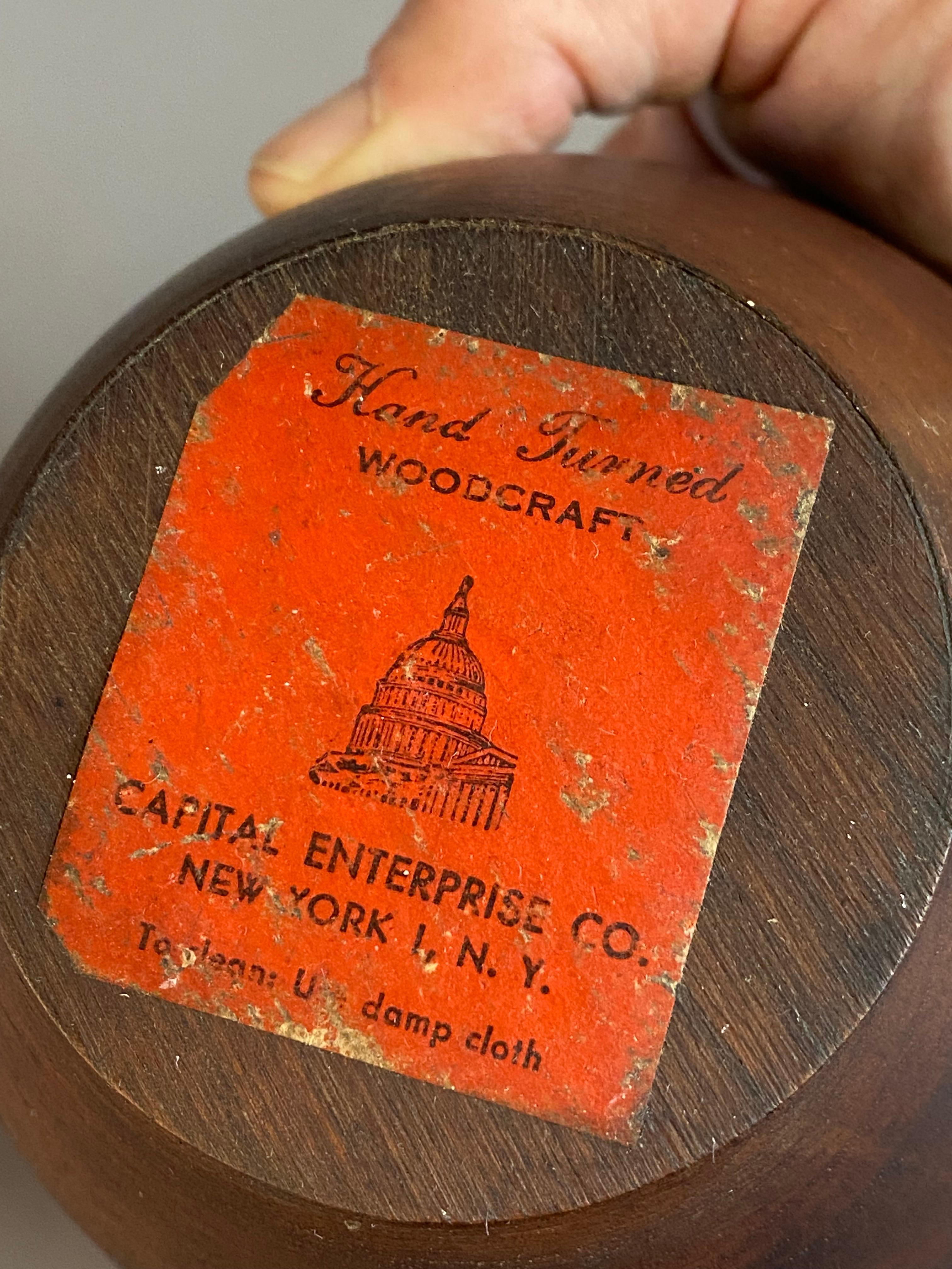 Mid Century Modern Capital Enterprises Turned Walnut and Enameled Covered Vessel For Sale 5