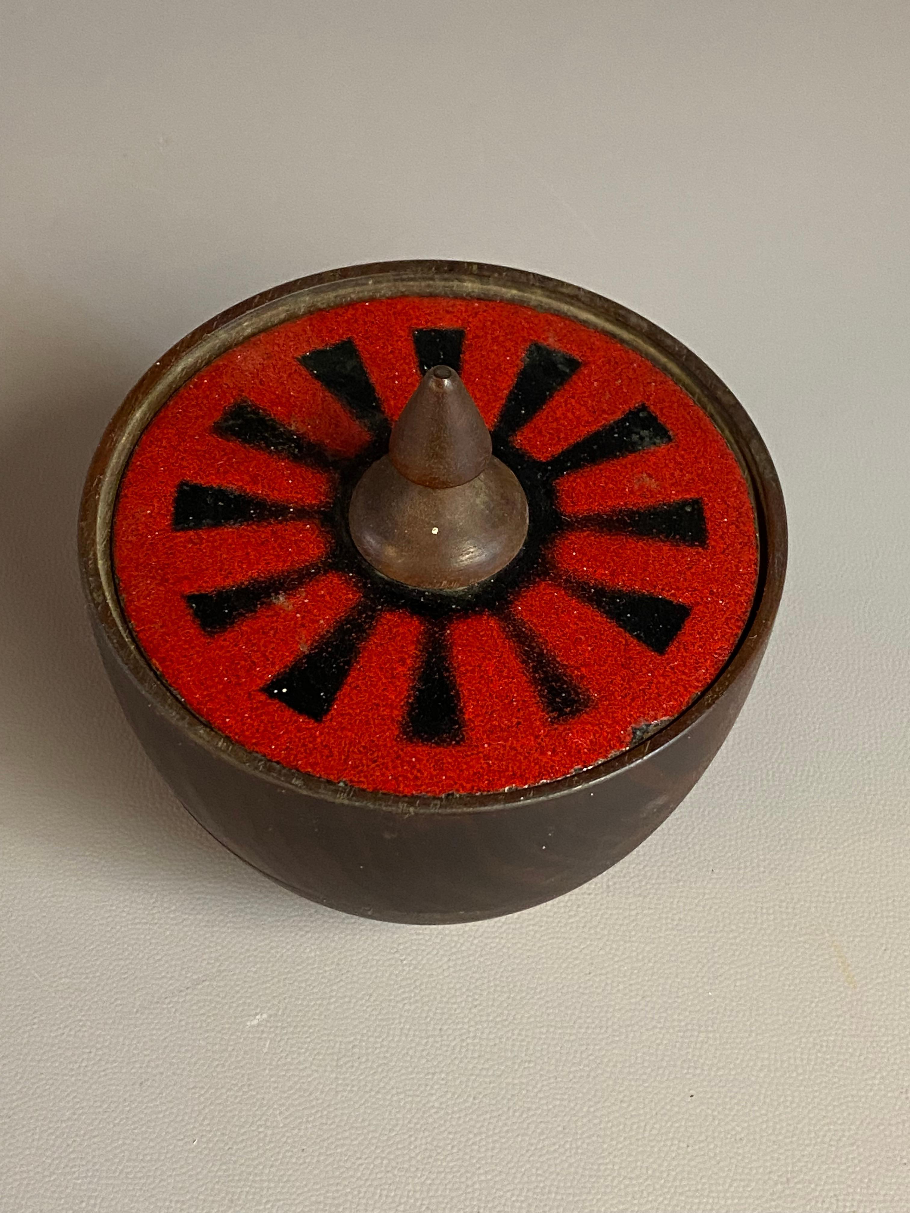 Mid-Century Modern Mid Century Modern Capital Enterprises Turned Walnut and Enameled Covered Vessel For Sale