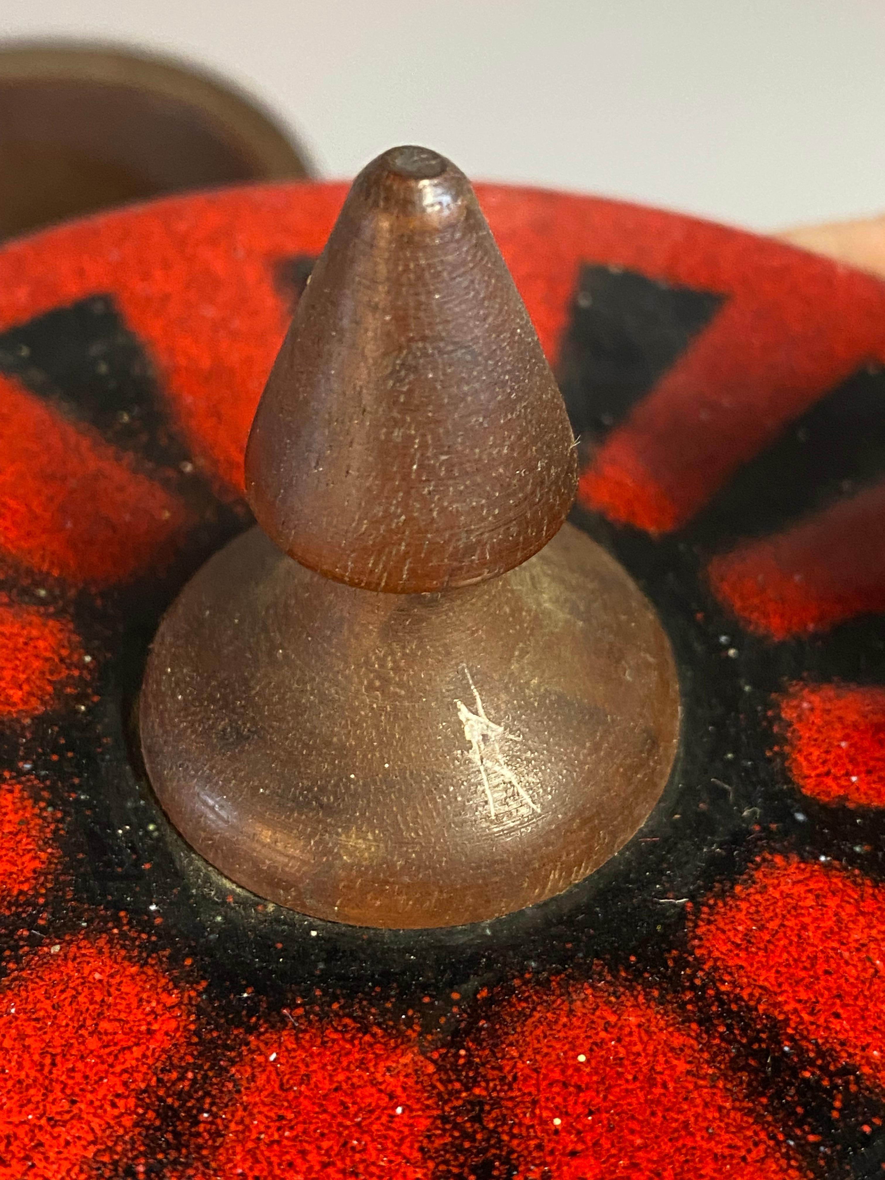 Mid Century Modern Capital Enterprises Turned Walnut and Enameled Covered Vessel For Sale 1