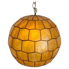 Mid Century Modern Capiz Shell Spherical Hanging Pendant Lamp