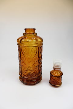 Mid Century Modern Carafe Amber embossed Glass Empoli Genie Decanter 1960 Italy