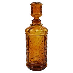 Mid Century Modern Carafe Amber embossed Glass Empoli Genie Decanter 1960 Italy