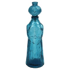 Caraffa Mid Century Modern in vetro goffrato blu Empoli Decanter Lady 1960's Italy