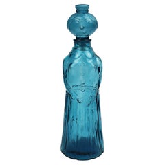 Empoli-Dekanter Lady aus blauem geprägtem Glas, Mid-Century Modern, 1960er Jahre, Italien