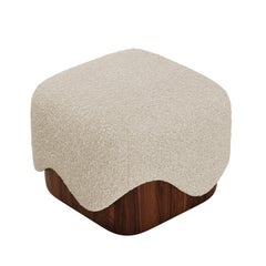 Taburete Caramelo Moderno de Mediano Siglo en Madera y Bouclé Hecho a Mano por Mavo Atelier