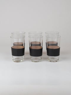 Mid-Century Modern Carl Auböck Leather-Wrapped Glass Pitcher and 6 Tumblers Set