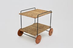 Mid-Century Modern Carl Auböck Vintage Rattan Beech Serving Trolley 1951 Vienna