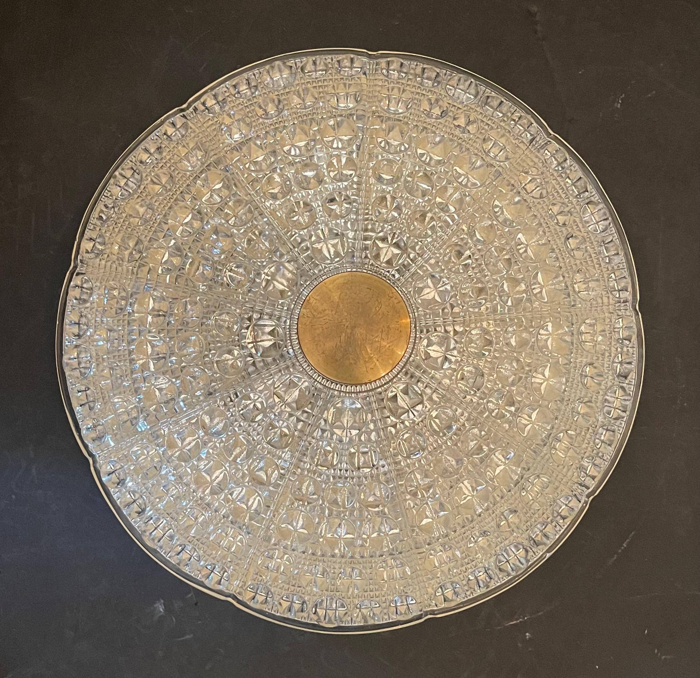 20th Century Mid-Century Modern Carl Fagerlund Brass Glass Flush Mount Large Pair Fixtures For Sale