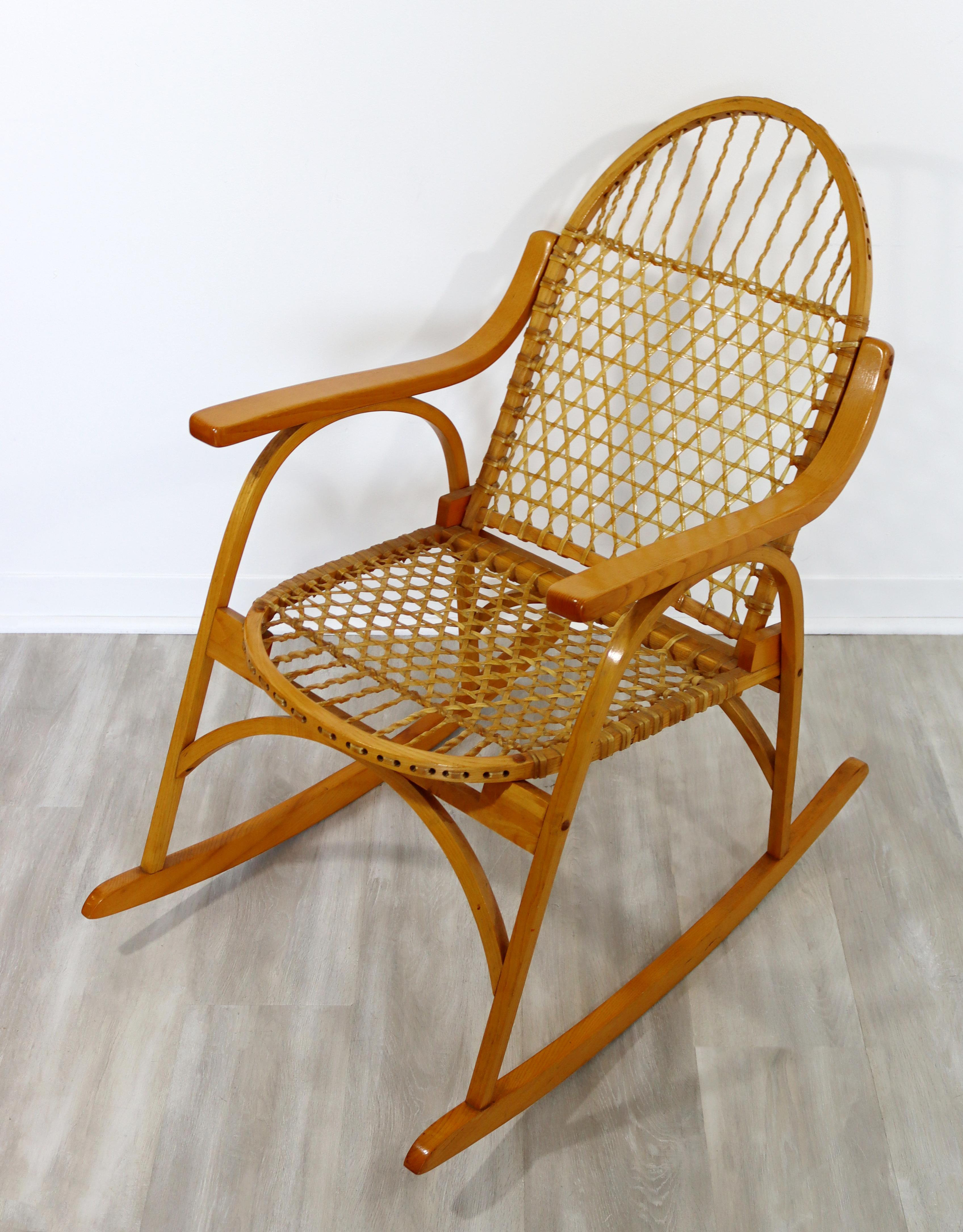 Mid Century Modern Carl Koch for Vermont Tubbs Sno Shu Rocking Chair Rawhide 50s In Good Condition In Keego Harbor, MI