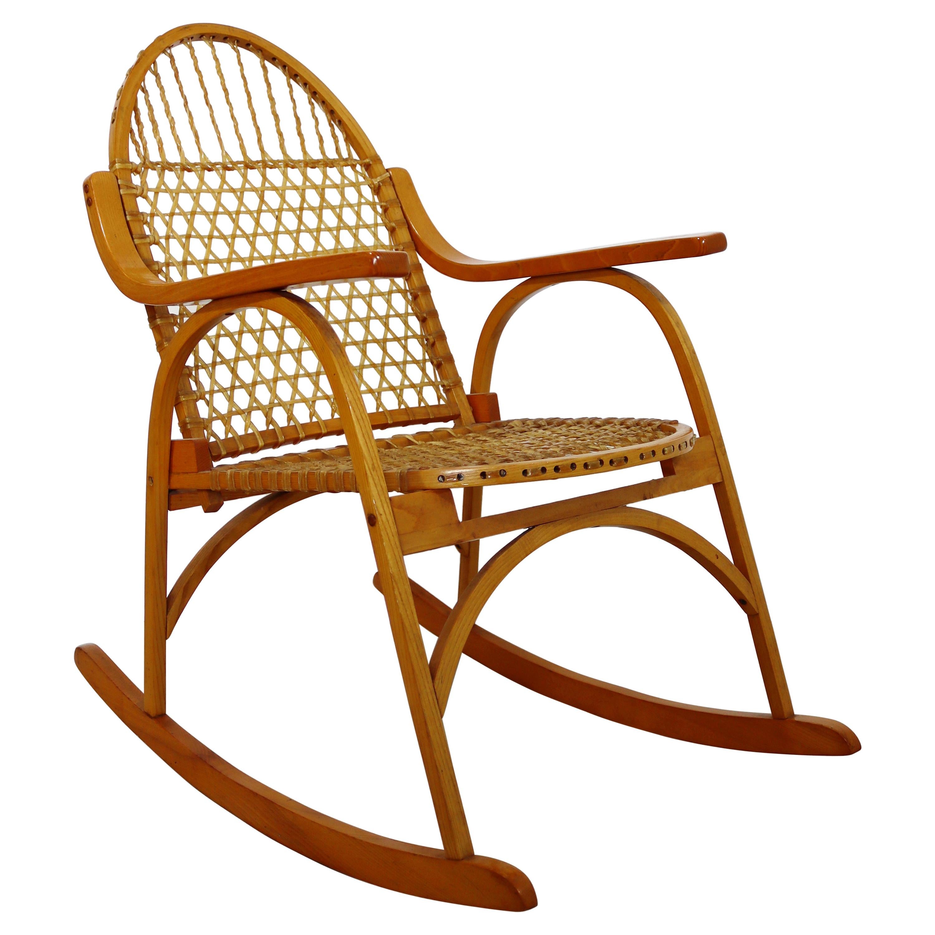 Mid Century Modern Carl Koch for Vermont Tubbs Sno Shu Rocking Chair Rawhide 50s