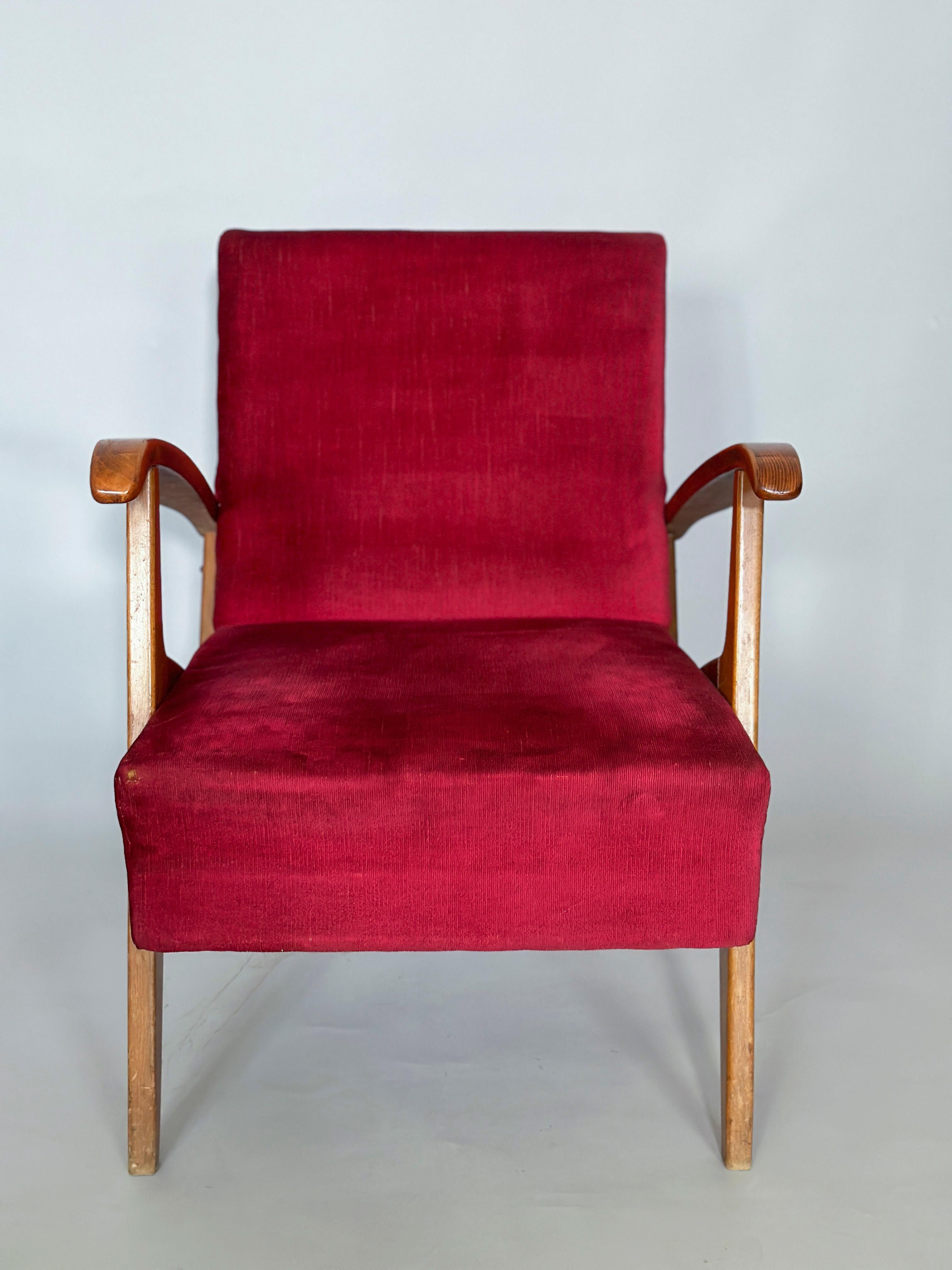 Mid-Century Modern Fauteuil Carlo Mollino moderne du milieu du siècle dans son état d'origine, Italie, 1950 en vente