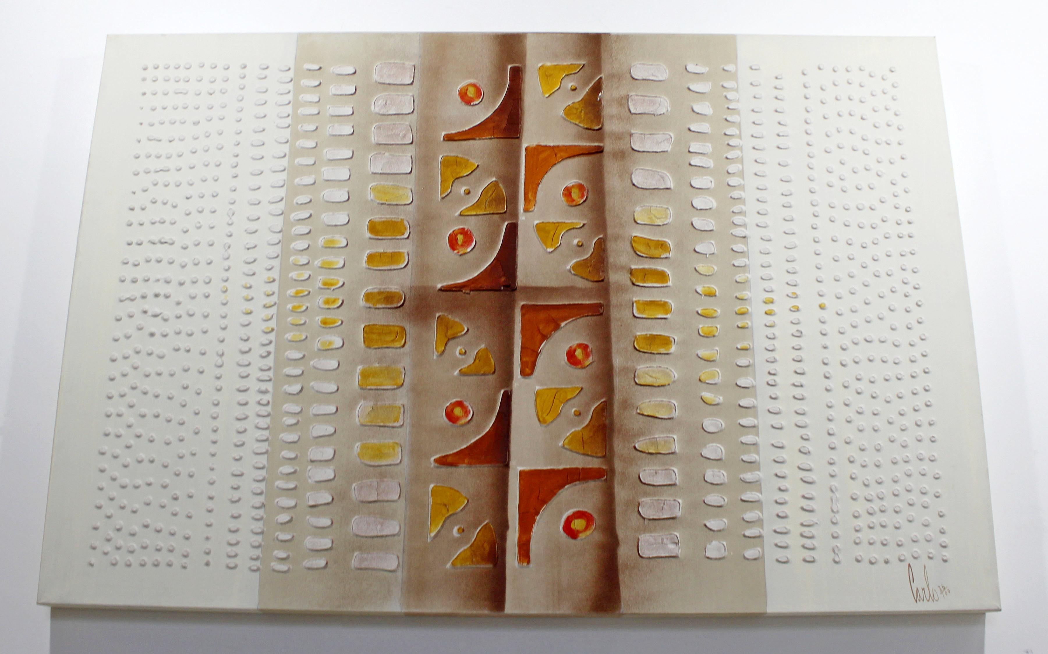 For your consideration is a large and captivating, piece of textural, abstract canvas art, signed by Carlo of Hollywood, numbered 36/100. Raised, three dimensional. In excellent condition. The dimensions are 54