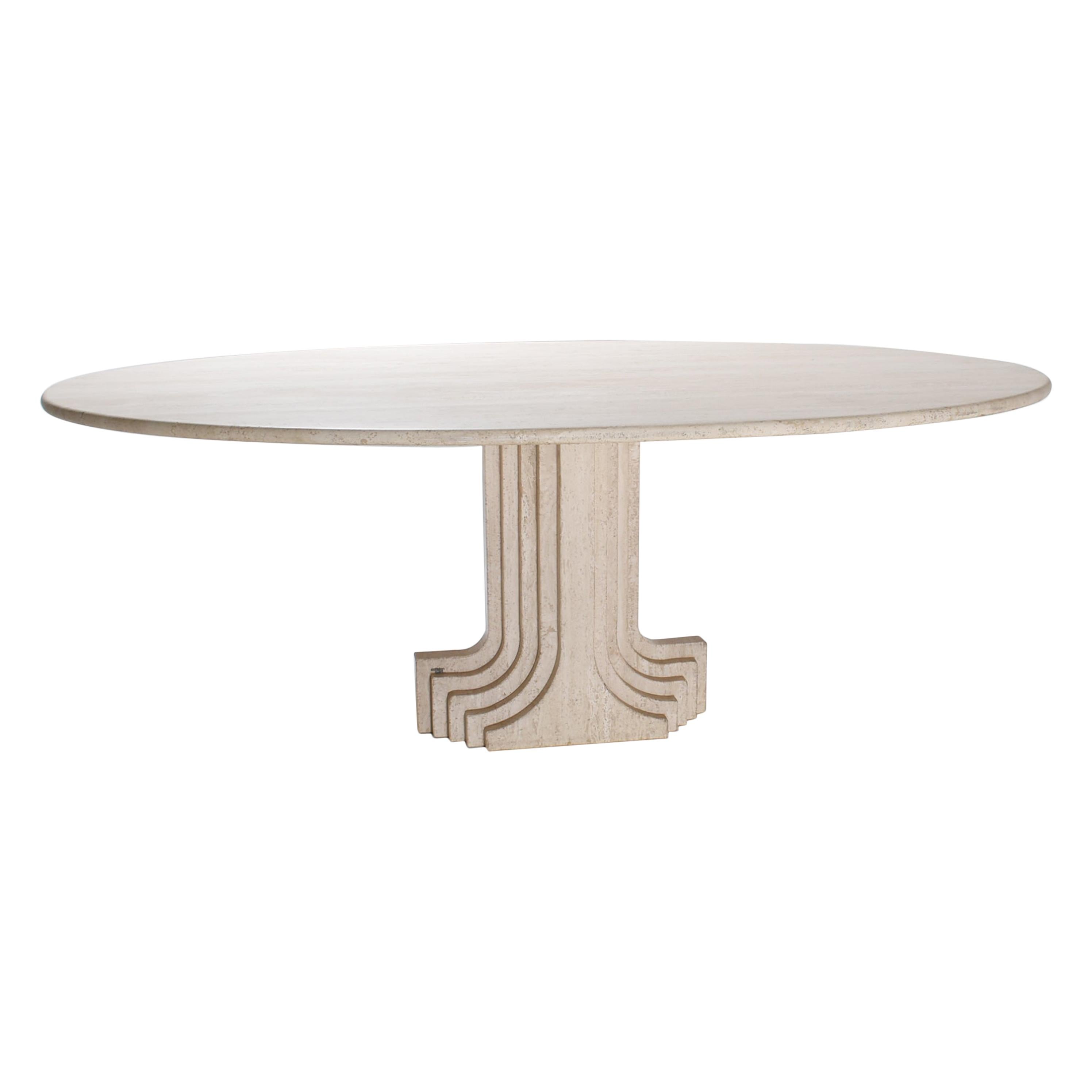Mid-Century Modern Carlo Scarpa Cream Travertine Pedestal Dining Table, 1970