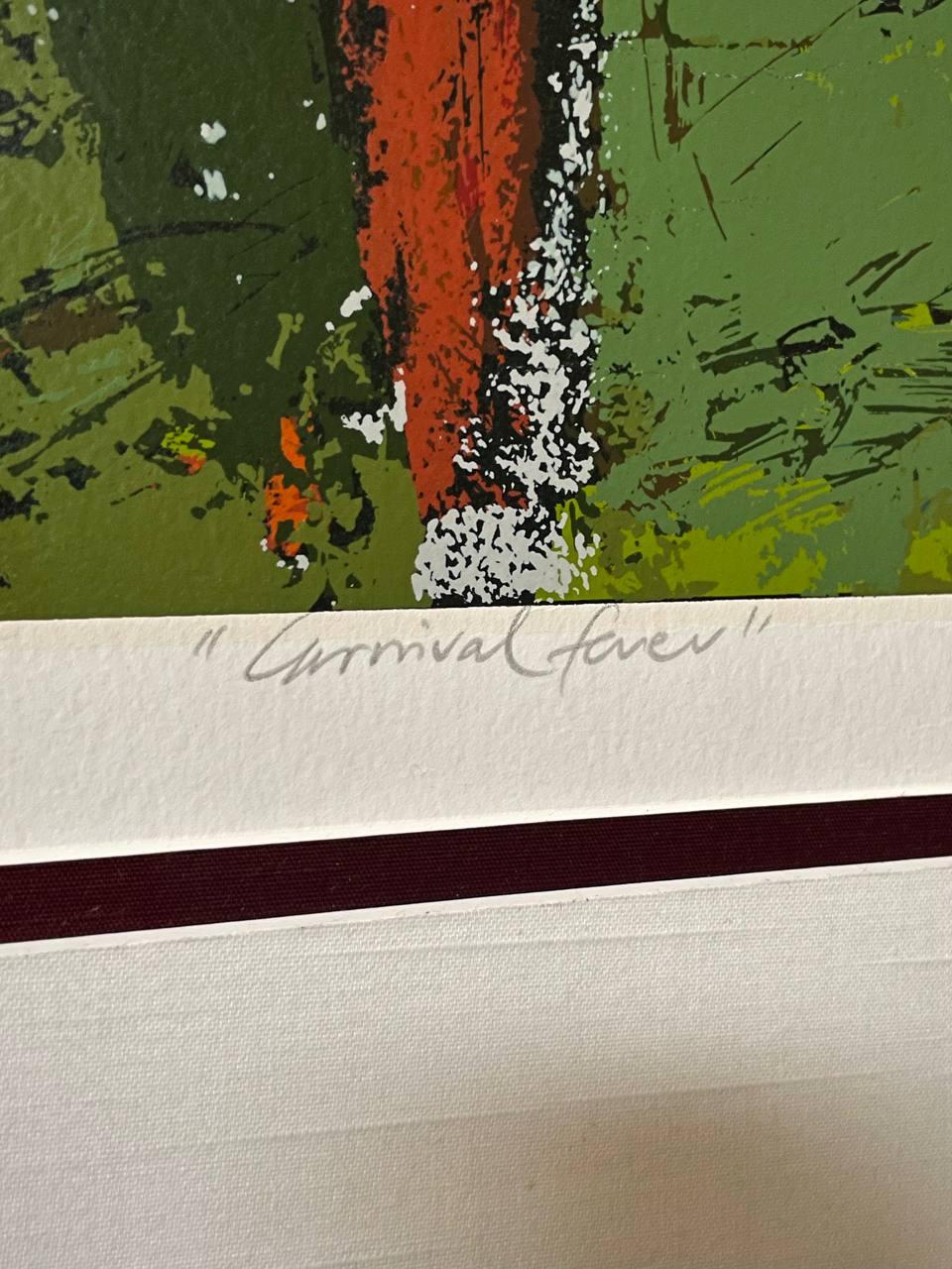 Abstraktes Serigraphie-Kunstwerk mit Karnevalsfedern, Moderne der Mitte des Jahrhunderts im Angebot 1