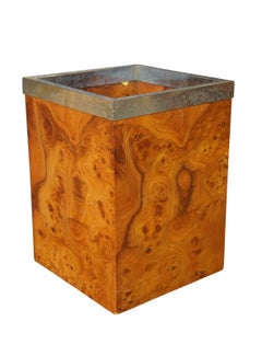 Mid Century Modern Carpathian Elm Square Burl Wood Waste Bin Basket Trash Can