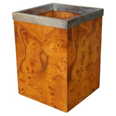 Mid Century Modern Carpathian Elm Square Burl Wood Waste Bin Basket Trash Can