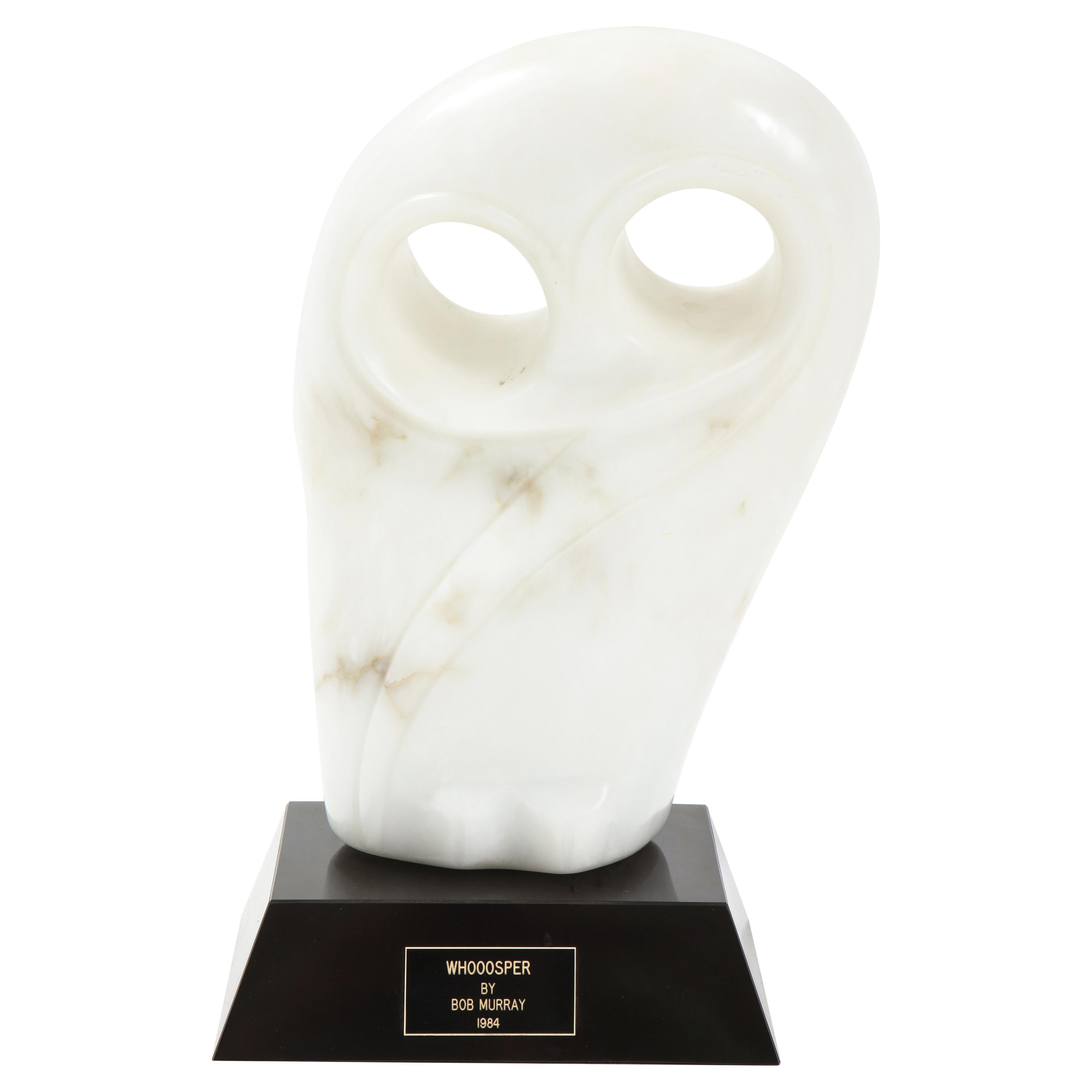 Mid-Century Modern Carrara Marble Abstract Owl Sculpture