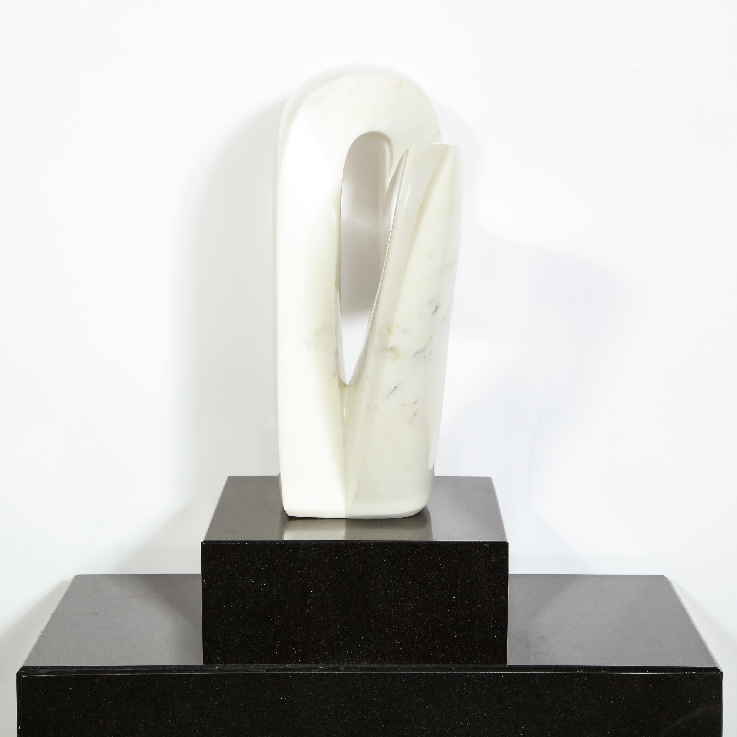 Mid-Century Modern Carrara Marble Abstract Sculpture on Black Granite Base 5