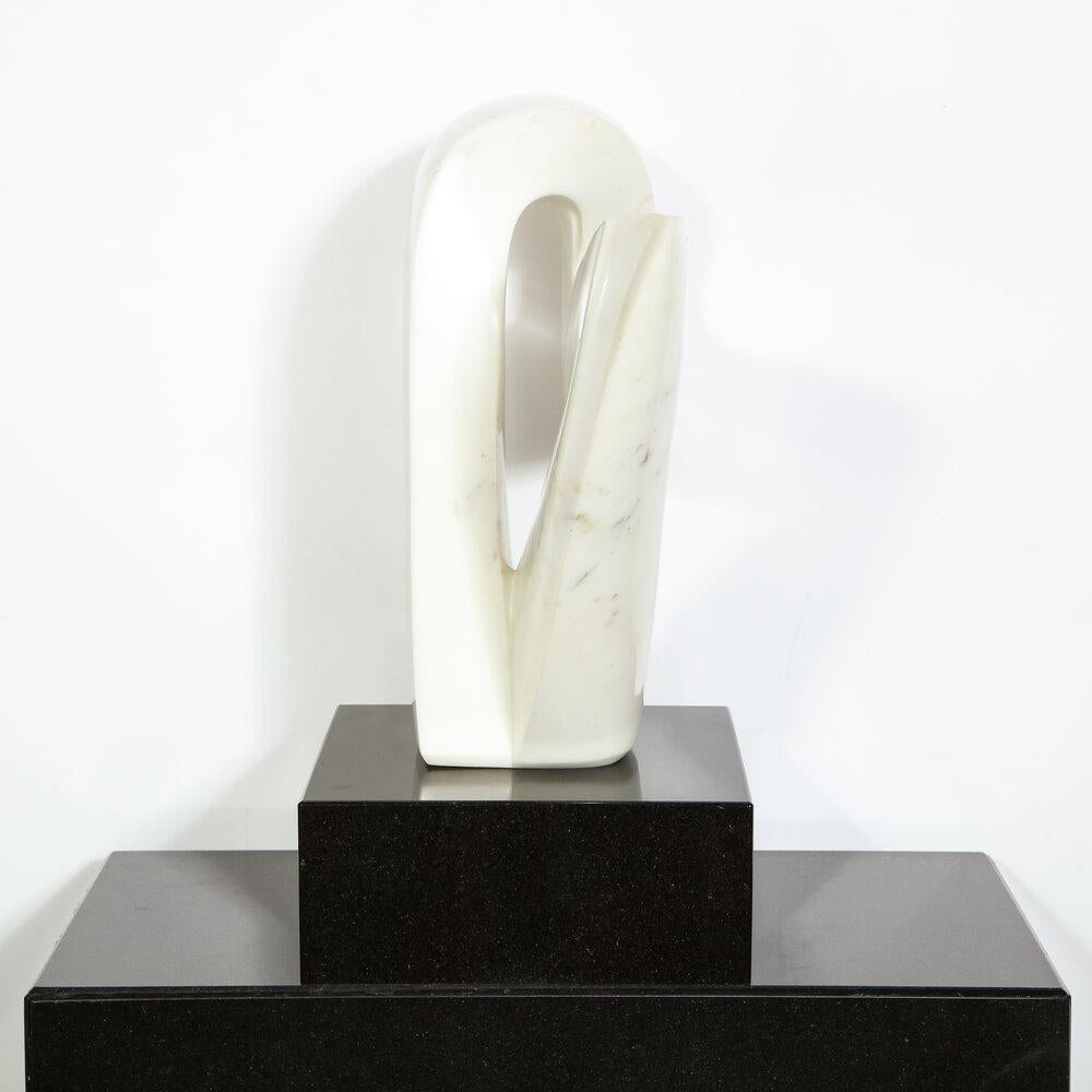 Mid-Century Modern Carrara Marble Abstract Sculpture on Black Granite Base For Sale 5