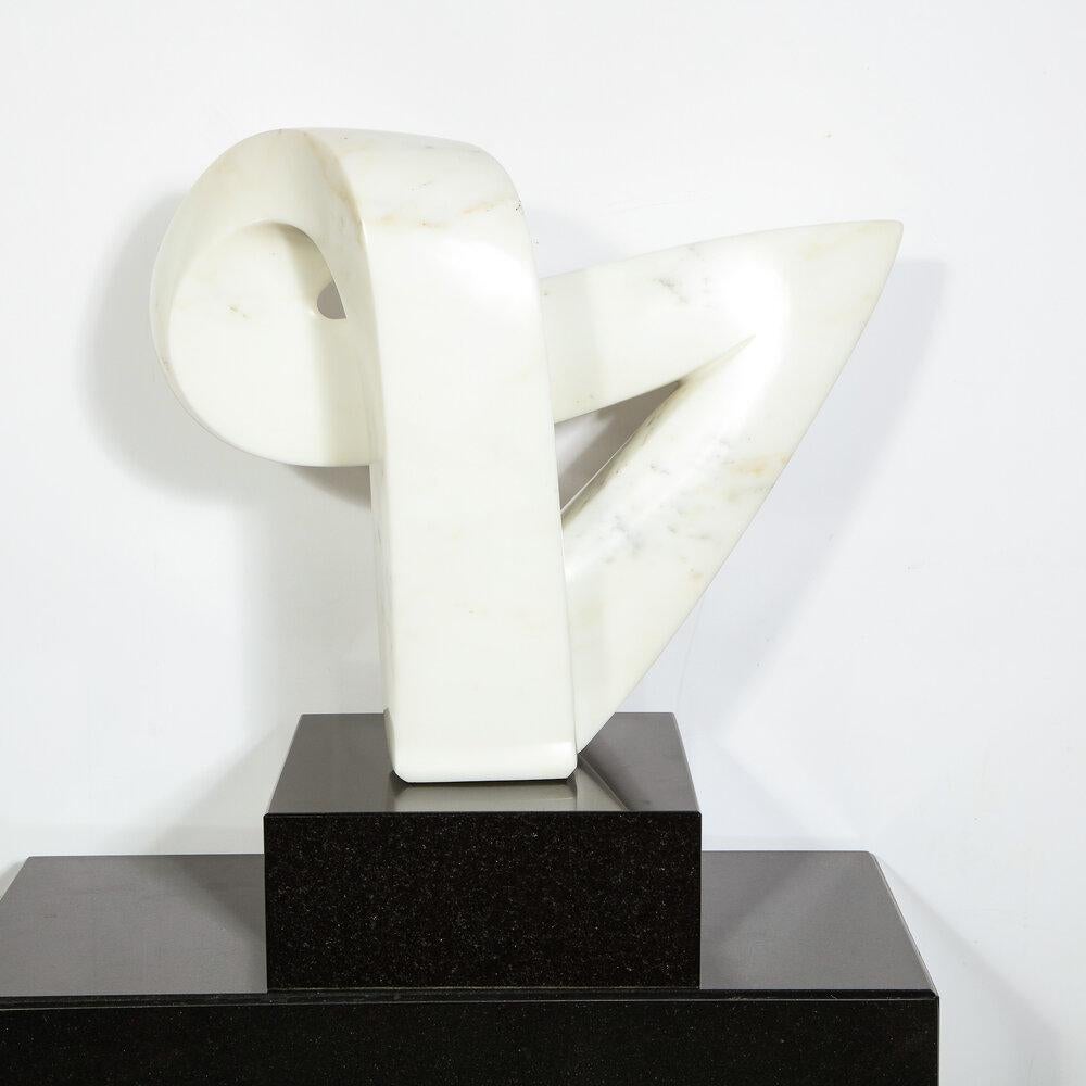 Mid-Century Modern Carrara Marble Abstract Sculpture on Black Granite Base For Sale 6