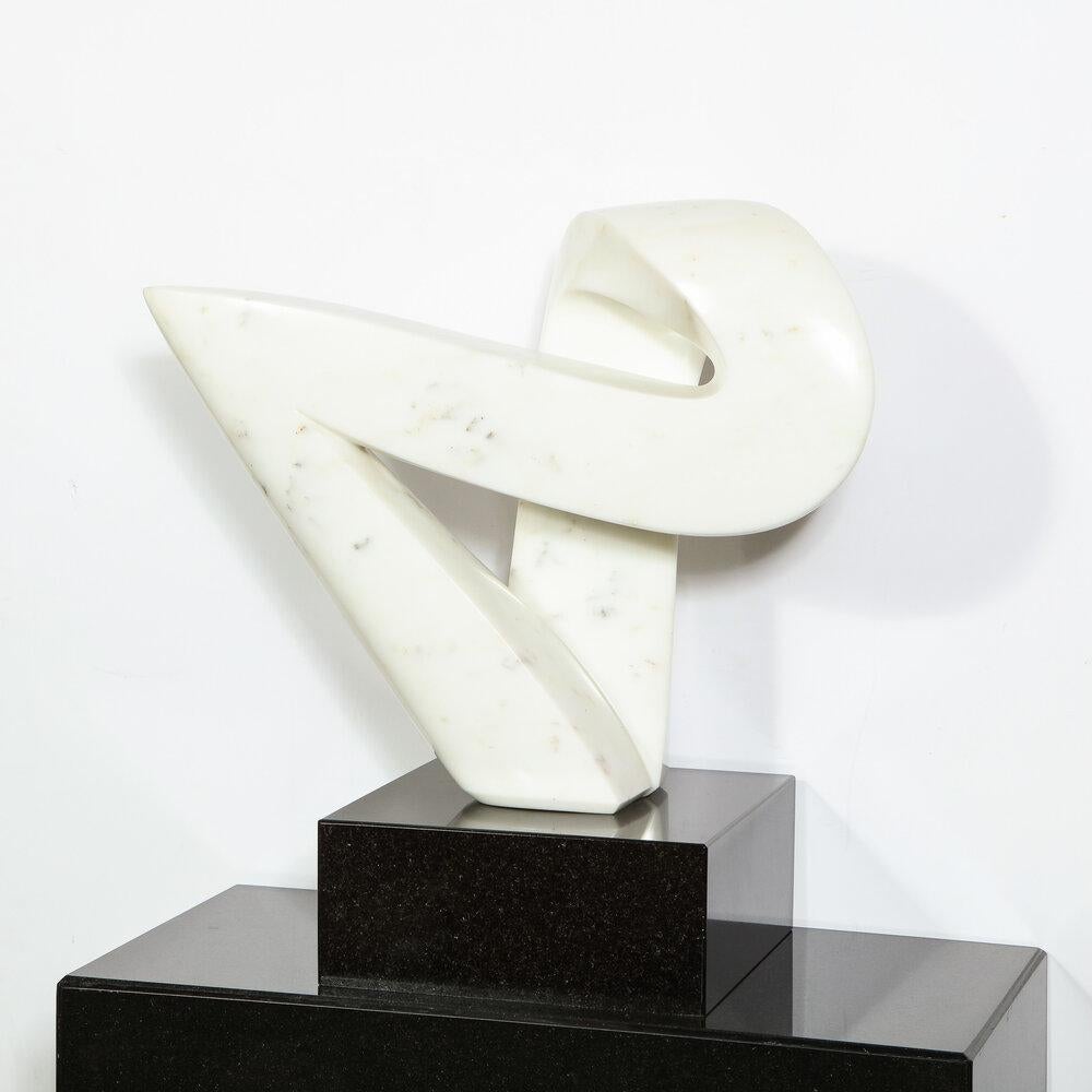 American Mid-Century Modern Carrara Marble Abstract Sculpture on Black Granite Base For Sale