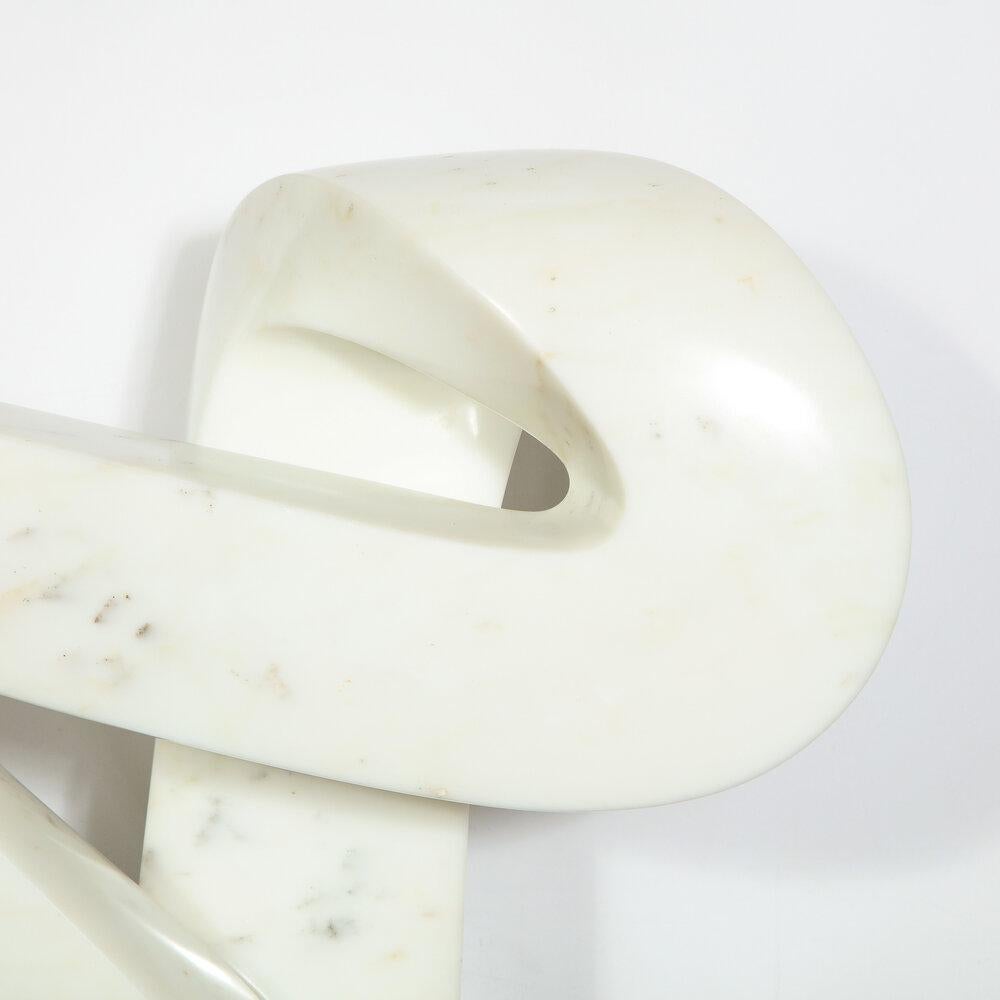 Mid-Century Modern Carrara Marble Abstract Sculpture on Black Granite Base In Excellent Condition For Sale In New York, NY