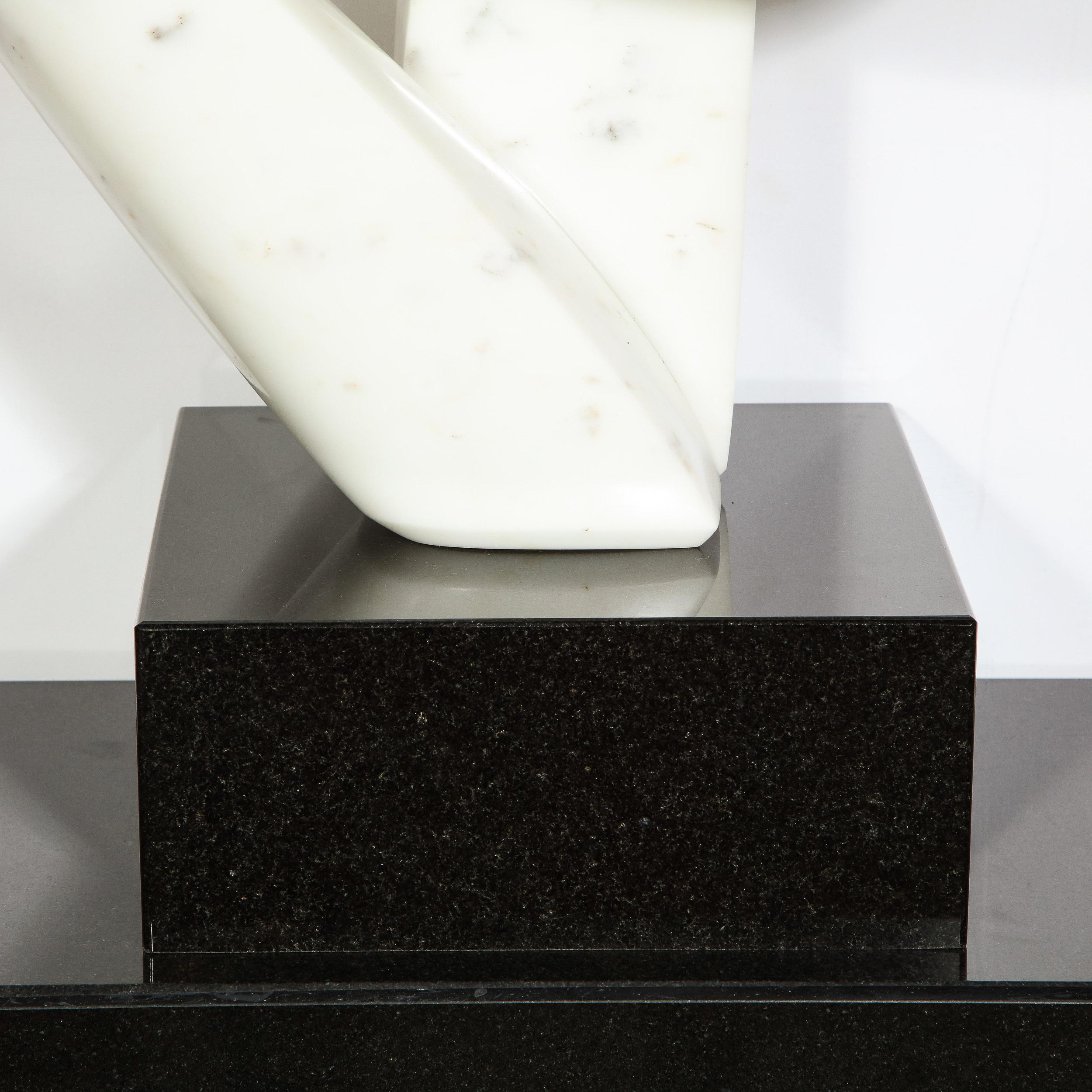 Mid-Century Modern Carrara Marble Abstract Sculpture on Black Granite Base 1
