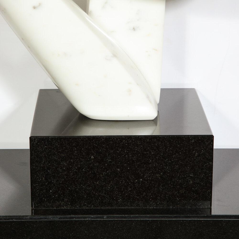 Mid-Century Modern Carrara Marble Abstract Sculpture on Black Granite Base For Sale 1