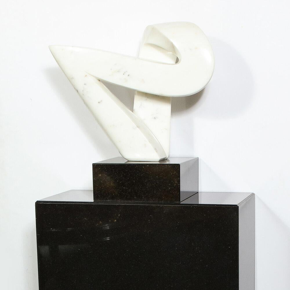 Mid-Century Modern Carrara Marble Abstract Sculpture on Black Granite Base For Sale 2