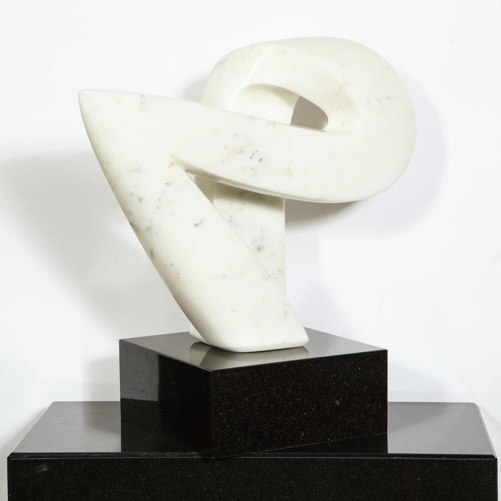 Mid-Century Modern Carrara Marble Abstract Sculpture on Black Granite Base For Sale 3