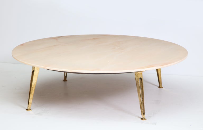 Mid-Century Modern Carrara Marble and Brass Round Coffee ...