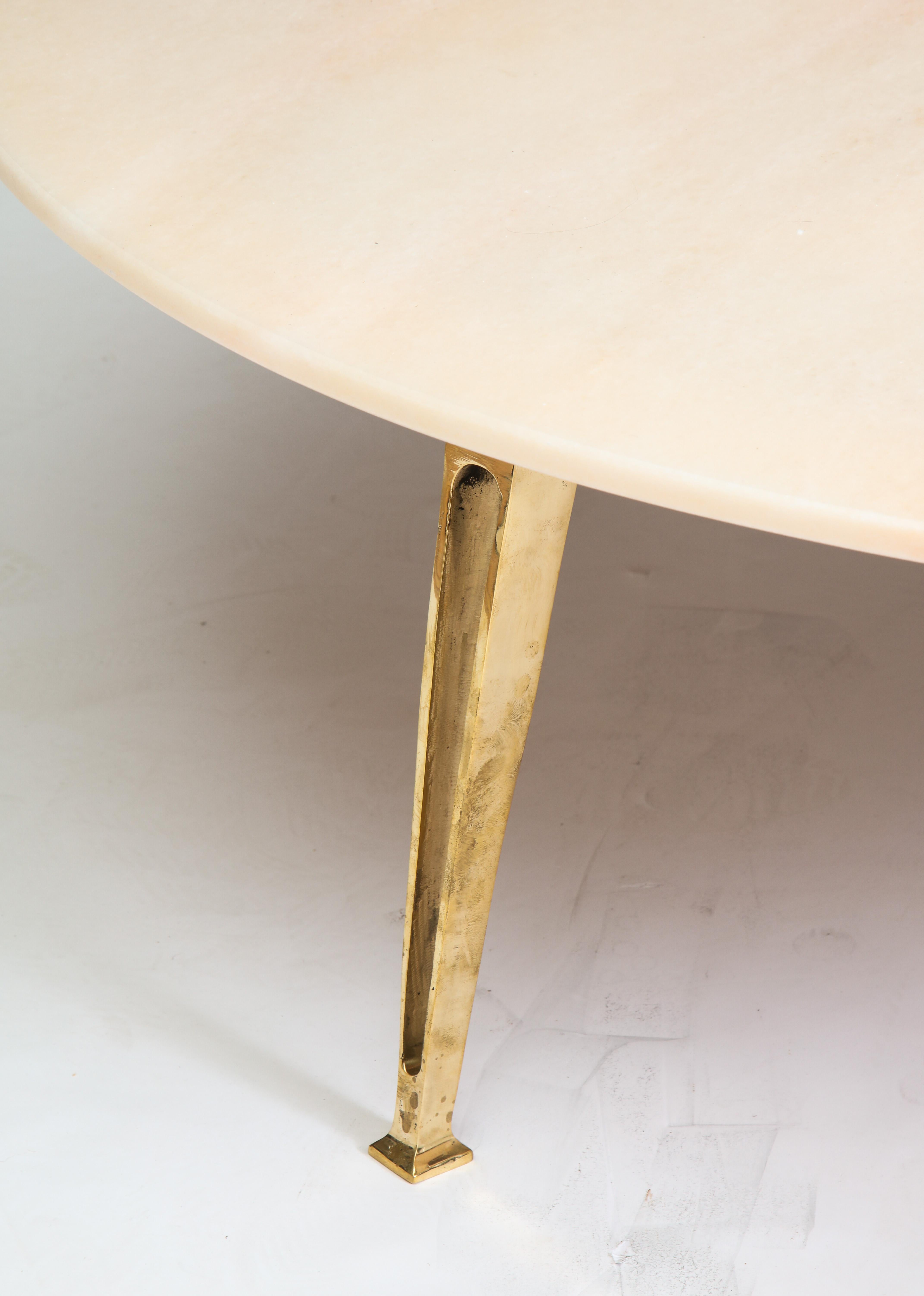 Mid-Century Modern Carrara Marble and Brass Round Coffee Table, Italy ...