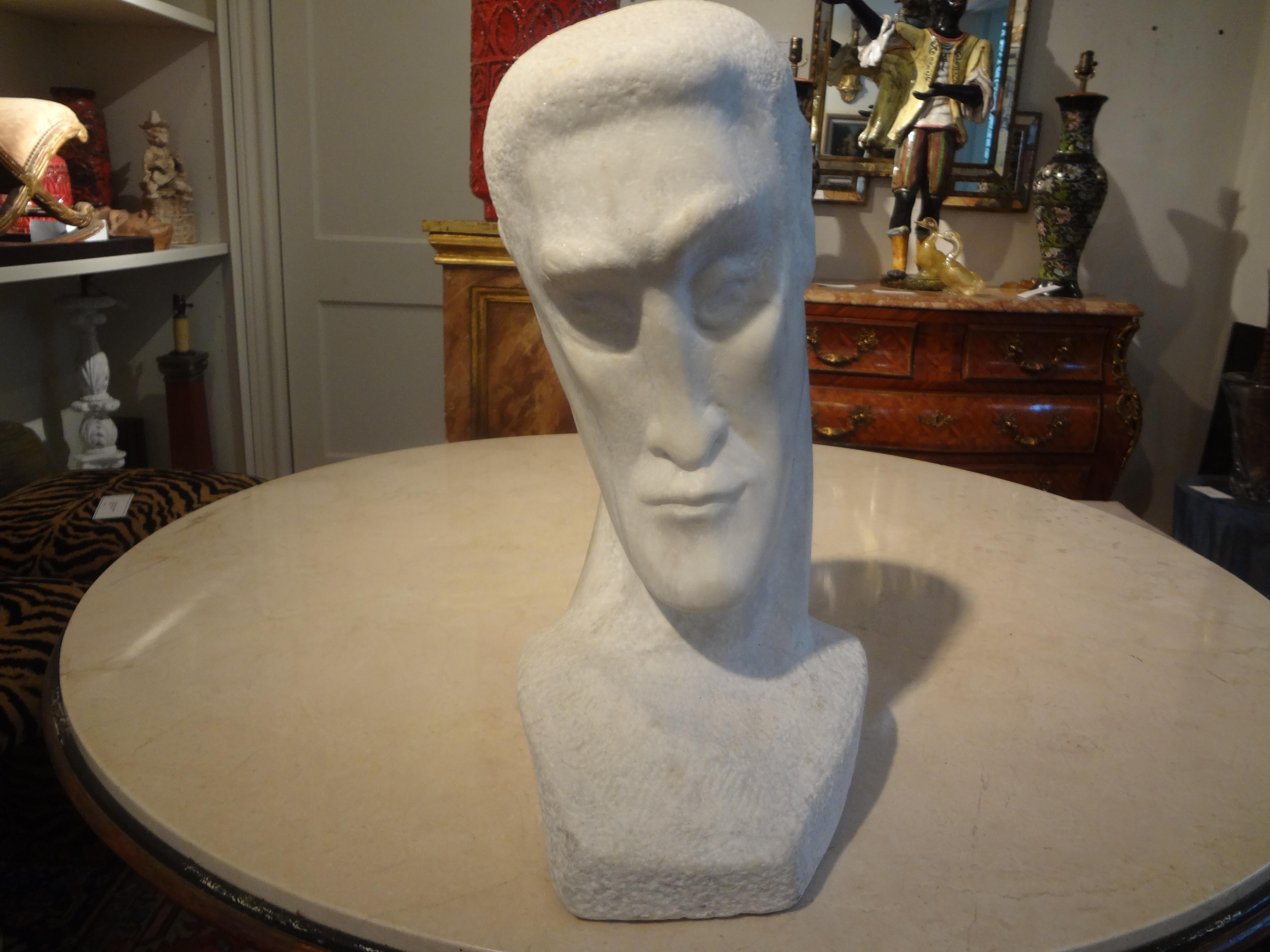 Mid-Century Modern Carrara Marble Bust In Good Condition For Sale In Houston, TX