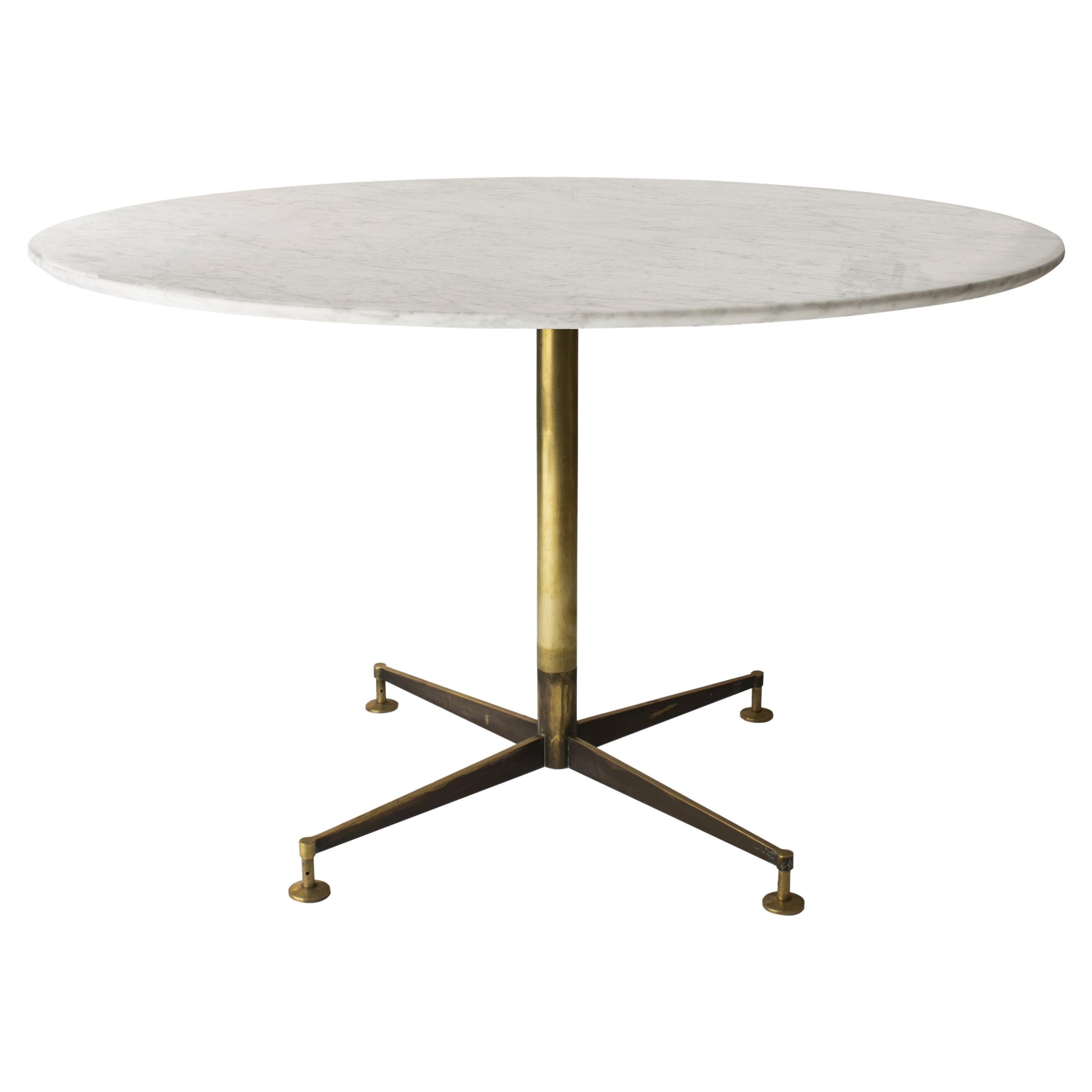 MidCentury Modern 120cm Carrara Marble Dining Table with Brass Foot, Italy, 1950