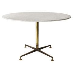 MidCentury Modern 120cm Carrara Marble Dining Table with Brass Foot, Italy, 1950