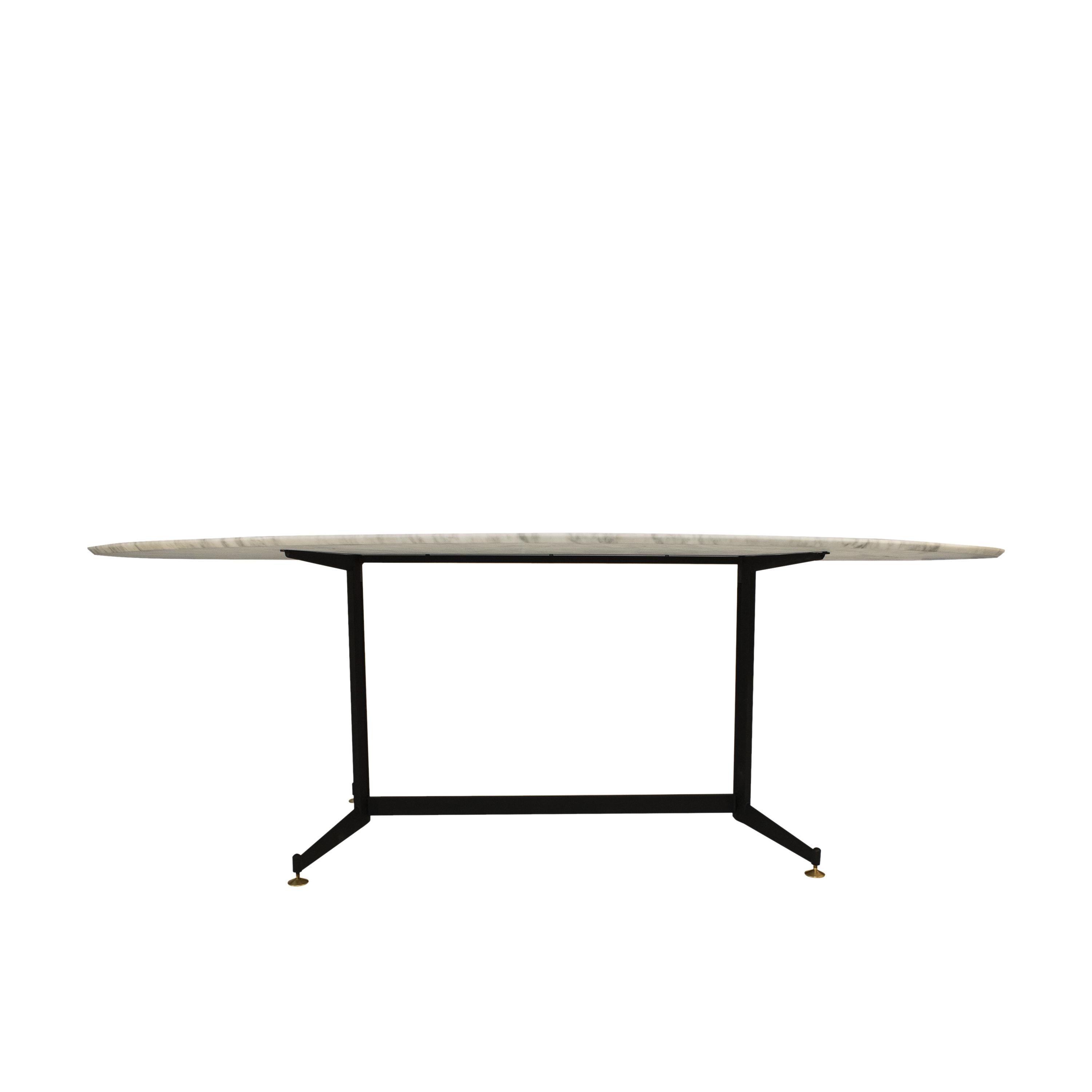 Italian Mid-Century Modern Carrara Marble Dining Table with Metallic Foot, Italy, 1950 For Sale