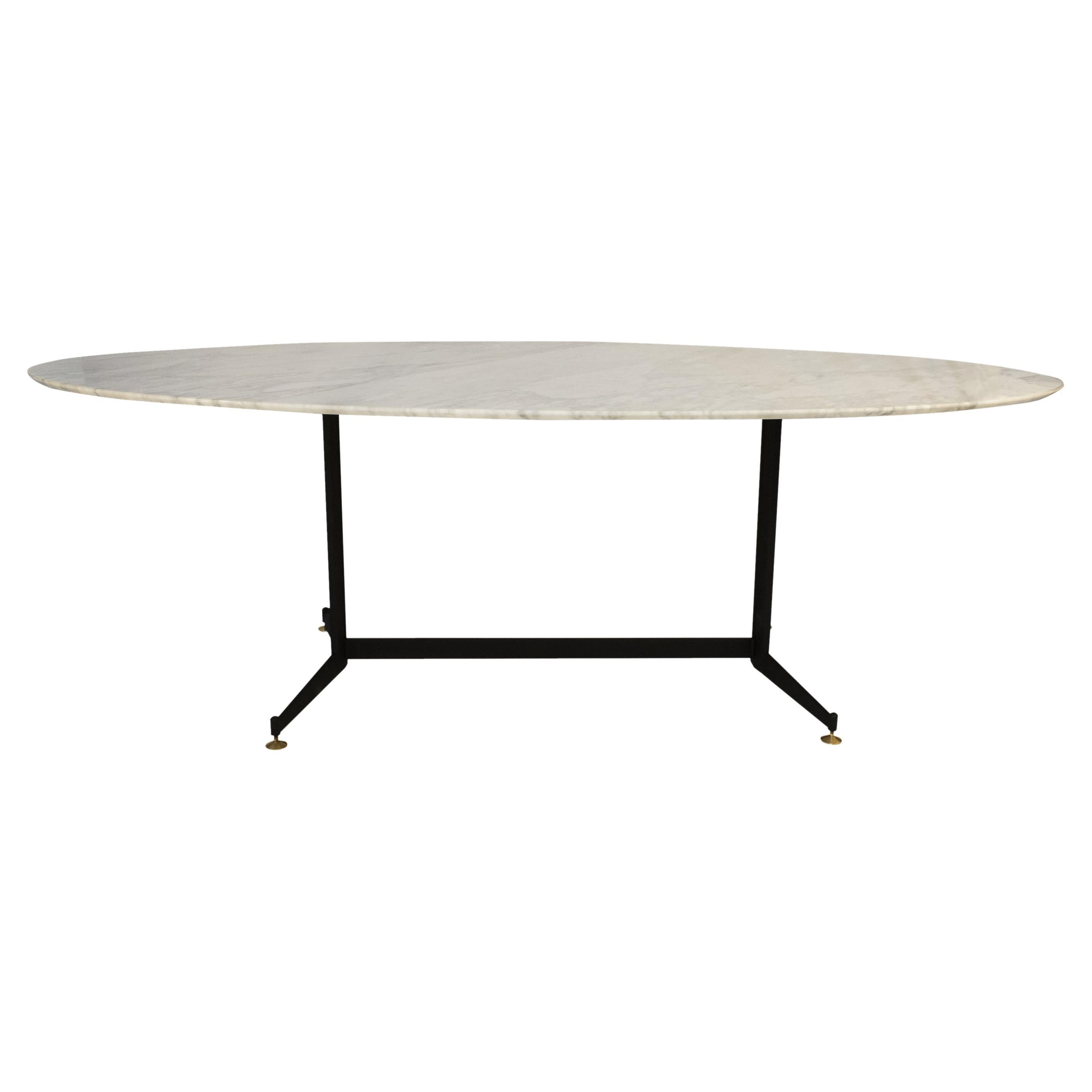 Mid-Century Modern Carrara Marble Dining Table with Metallic Foot, Italy, 1950