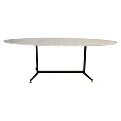 Mid-Century Modern Carrara Marble Dining Table with Metallic Foot, Italy, 1950