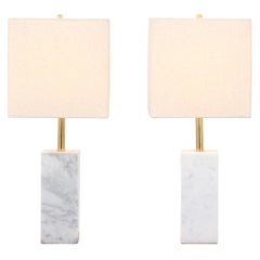 Mid-Century Modern Carrara Marble Table Lamps by Walter von Nessen