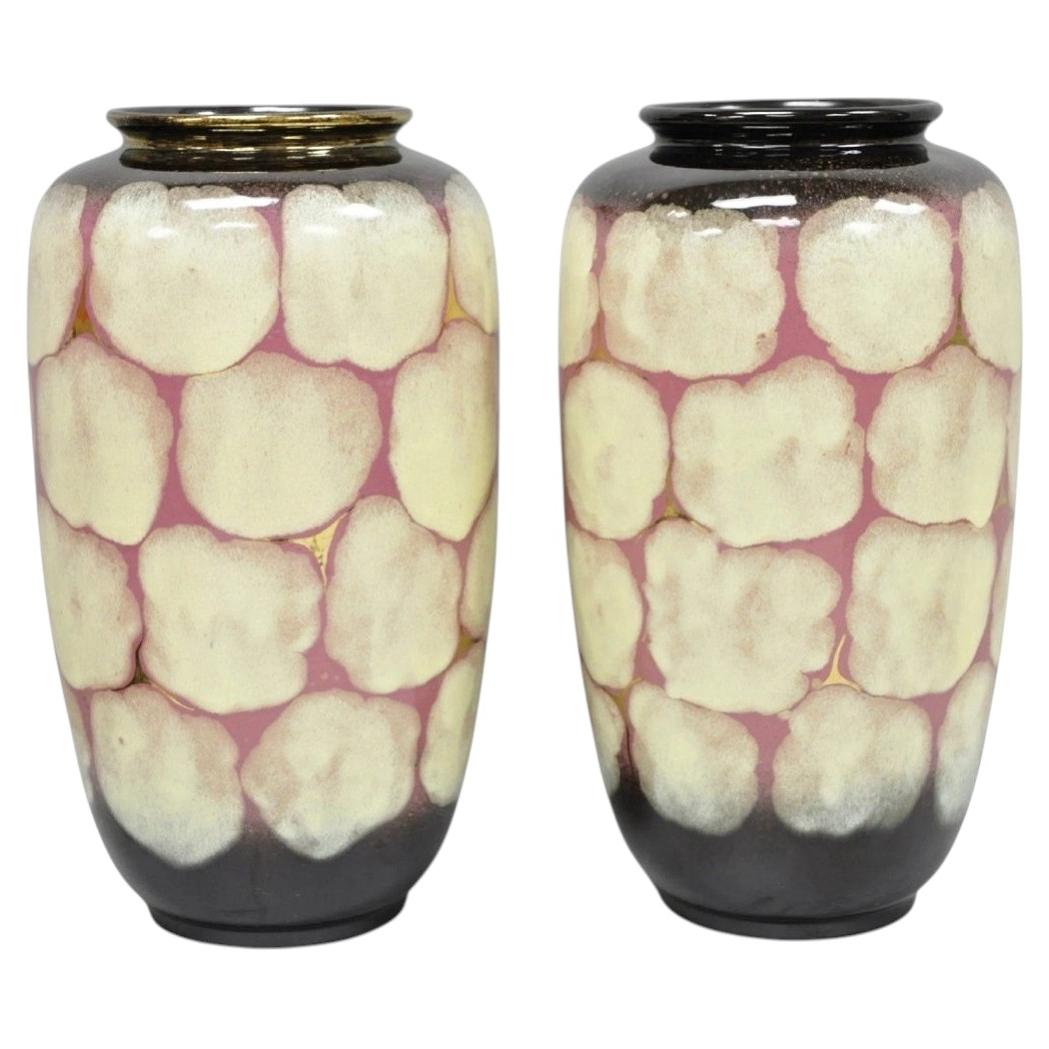 Mid Century Modern Carstens Tönnieshof Tortoise Shell 15" Pottery Vase - a Pair For Sale
