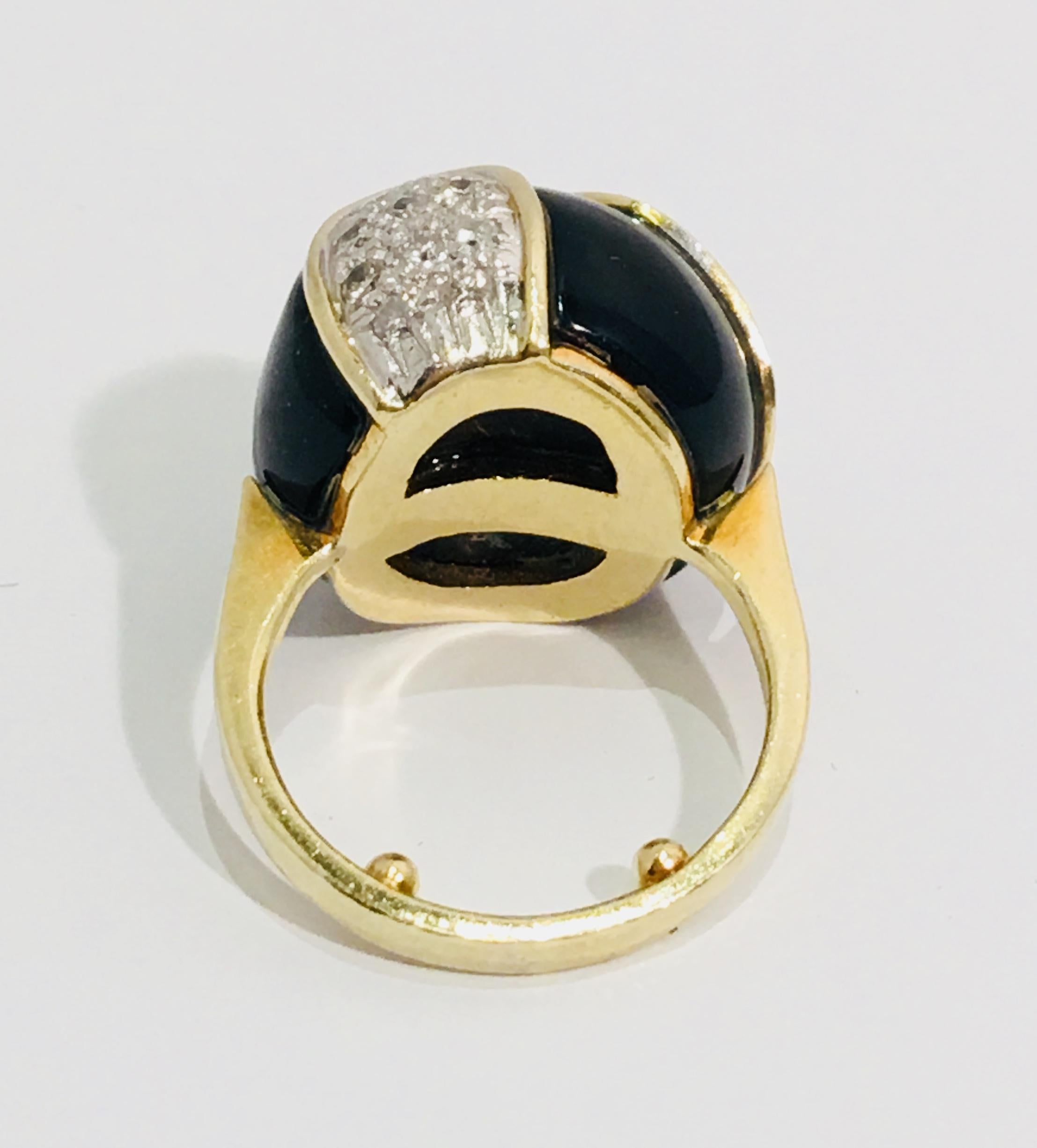 Mid-Century Modern Carved Black Onyx Diamond Pave and White Gold Dome Ring 2