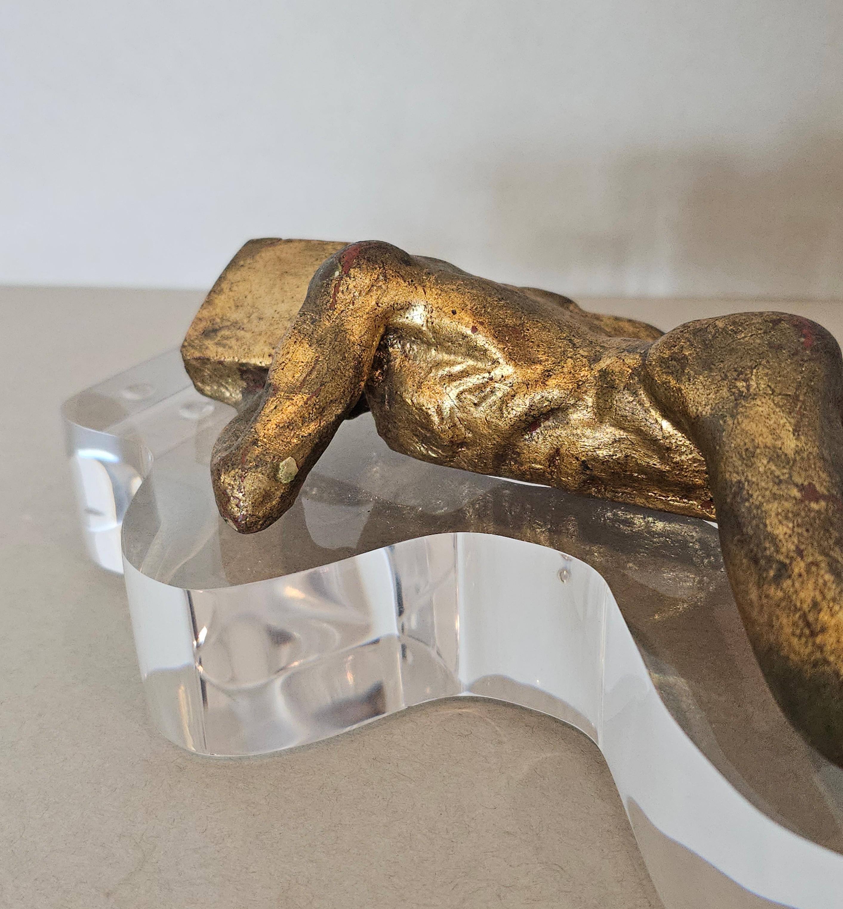Mid-Century Modern Carved Giltwood Figure on Lucite Sculpture For Sale 6